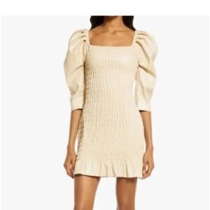 Saylor Justina Vegan leather Puff Sleeve Smocked Minidress